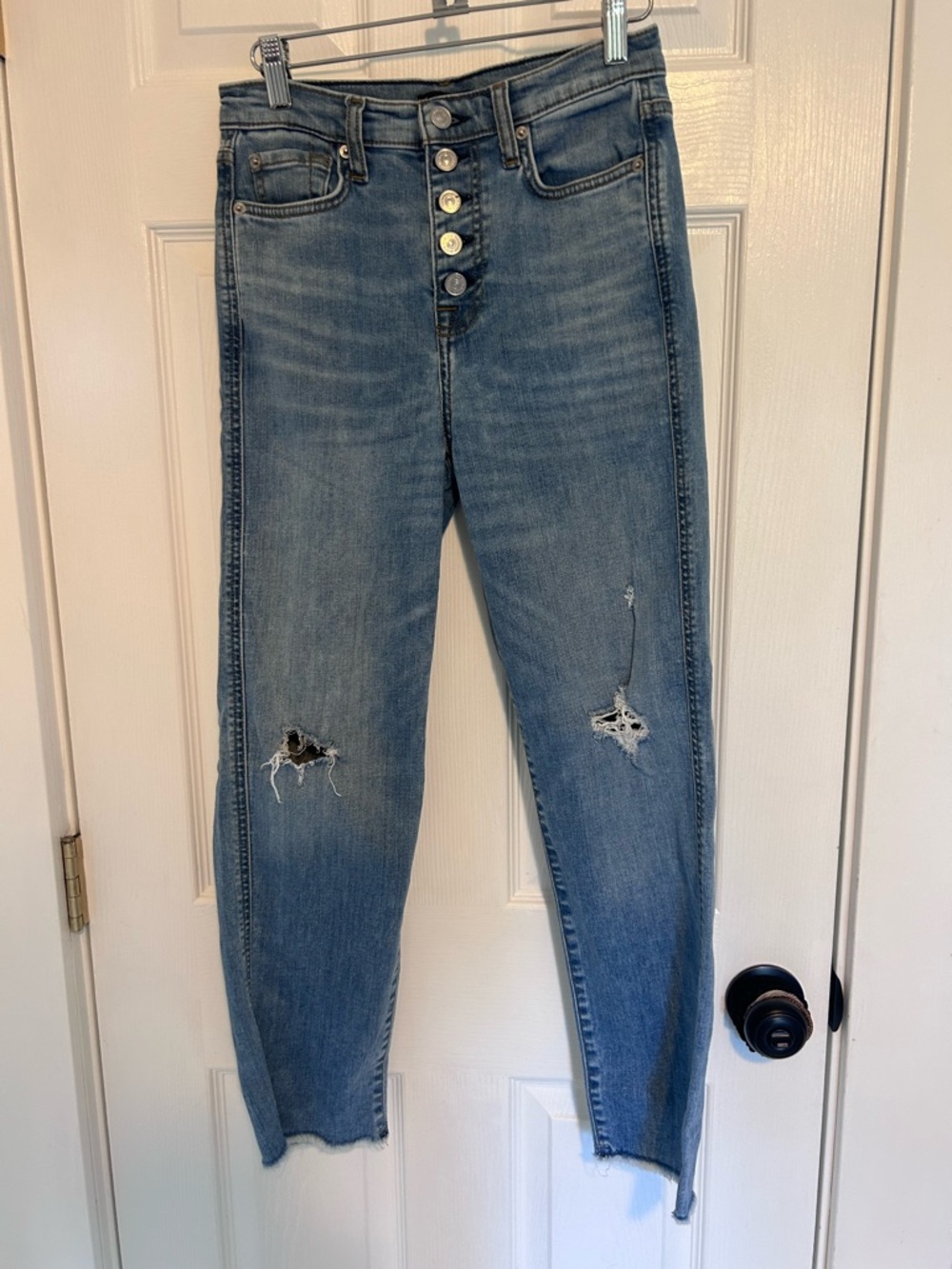 7 For All Mankind High-Rise Distressed Button-Fly Jeans